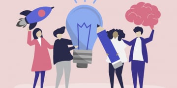 Character illustration of people with creative ideas icons