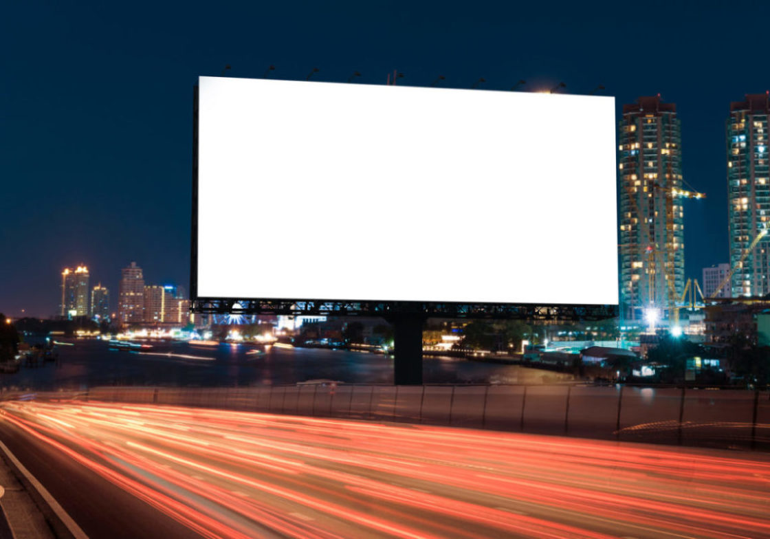 Ideas en la calle 1 Billboard street on light trails for outdoor advertising poster or blank billboard at night time for advertisement. street light.- can for display or montage product or business.
