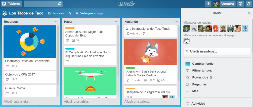 Escritorio de Trello en web.