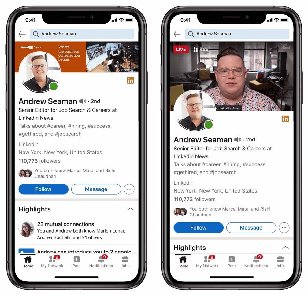Así se verá el nuevo perfil interactivo e inclusivo de Linkedin 5 live linkedIn