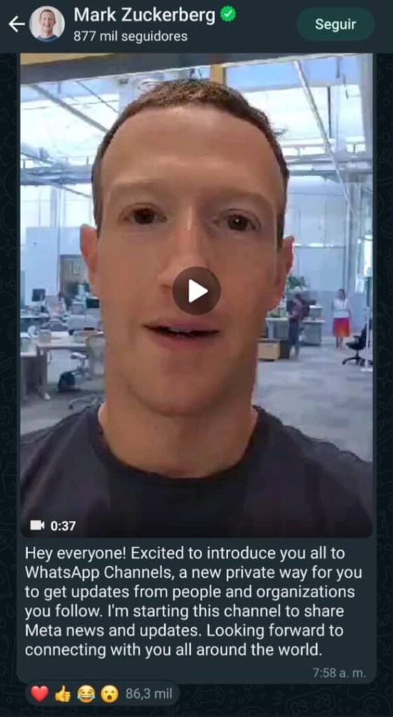 Mark Zuckerberg abre su propio canal de WhatsApp 2 Mark Zuckerberg abre su propio canal de WhatsApp