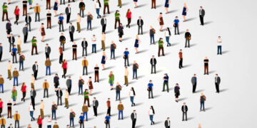 Large group of people on white background. Vector background