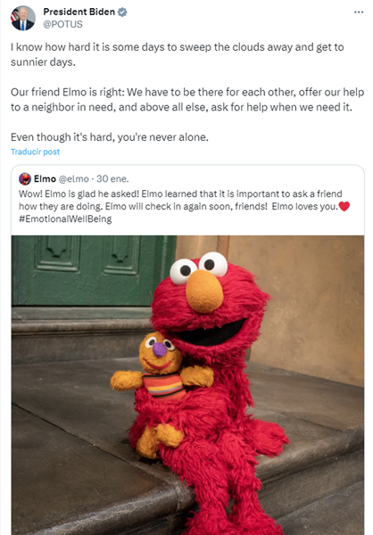 Un tweet de Elmo alcanzó a 179 millones de usuarios y sensibilizó sobre salud mental 2 Elmo salud mental