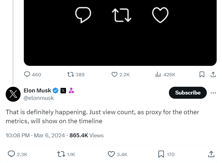Elon Musk eliminará el conteo de likes y retweets en X (Twitter) 3 Elon Musk eliminará el conteo de likes y retweets en X (Twitter)