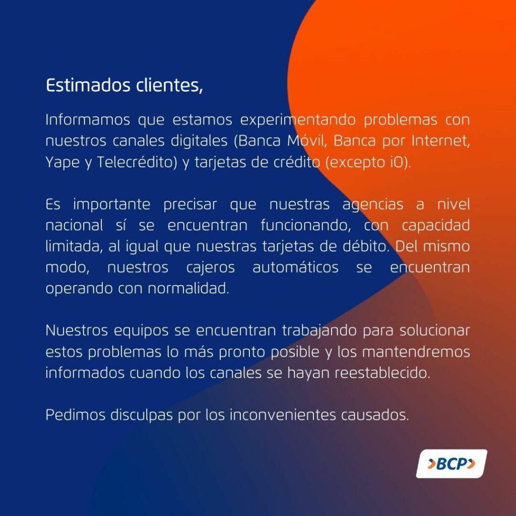 BCP emite comunicado ante caída de su sistema 2 bcp
