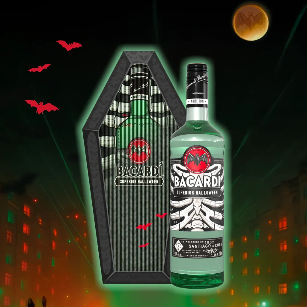 Sarcofago Ron Bacardi Carta Blanca Halloween 2025 brillo