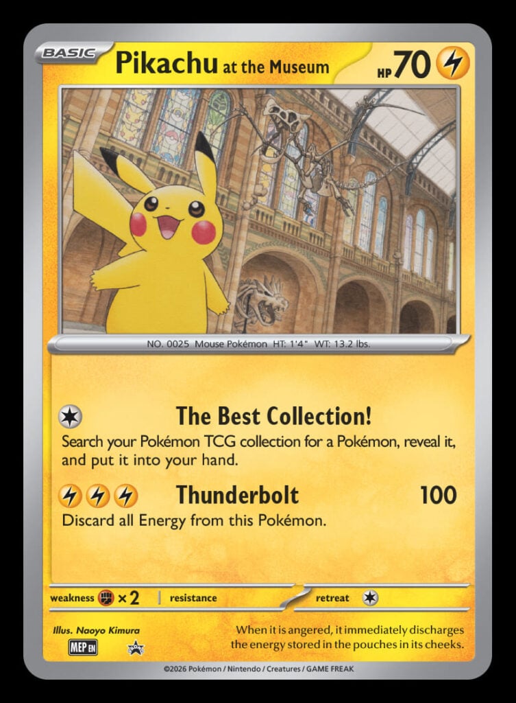 Pokémon se une a museo de Londrés para lanzar tienda temporal inspirada en la Pokécology 2 Pikachu at the Museum promo jumbo card
