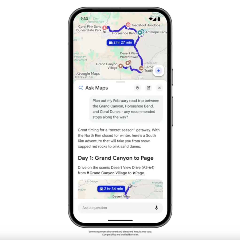Google Maps presenta su mayor actualización en más de una década con navegación inmersiva en 3D y Gemini 2 ASK MAPS 1