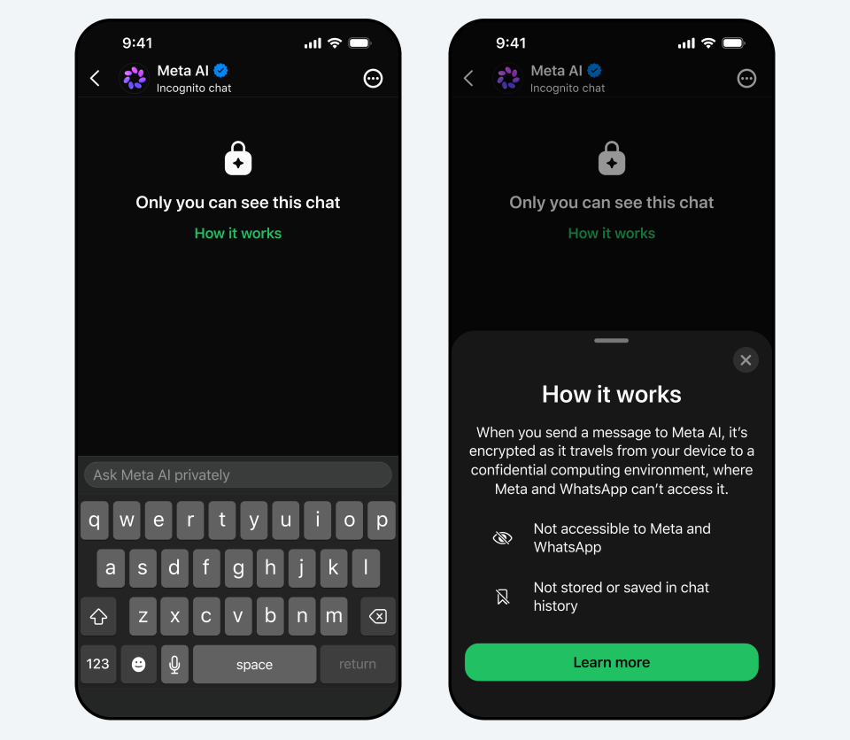 Incógnito Chat: el nuevo sistema de Meta para hablar con la IA en WhatsApp sin chat visible 2 Así luce Incógnito Chat.