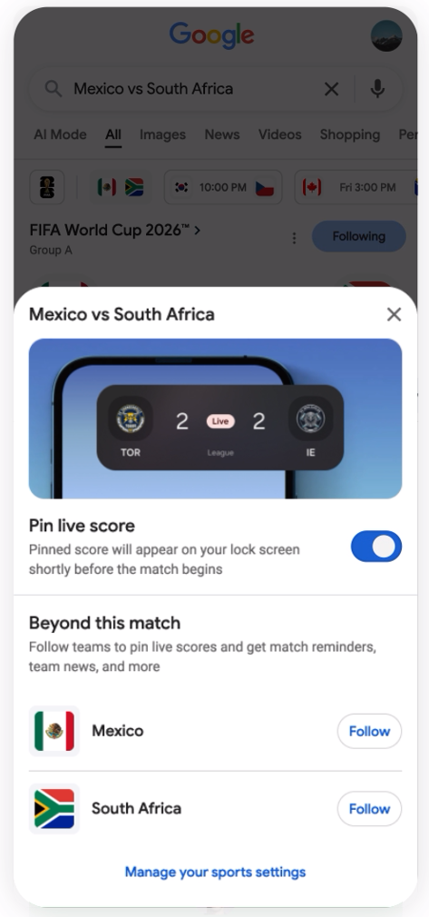 4 formas para no perderte ningún detalle del Mundial 2026 con Google 3 Captura de pantalla 2026 06 10 113343