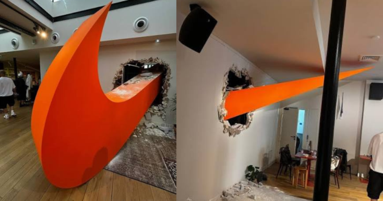 Ícono de Nike atraviesa showroom en París y convierte su fachada en una experiencia de marca