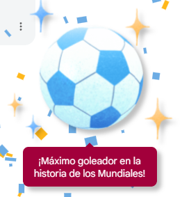 Google celebra el récord de Messi conseguido durante el Mundial 2026 4 La acción de Google aparece al escribir términos como "Messi", "Lionel Messi" o "Leo Messi". Junto a los resultados de búsqueda, los usuarios pueden encontrar un balón celeste y blanco acompañado por la leyenda "¡Máximo goleador en la historia de los Mundiales!", una intervención que celebra el nuevo récord alcanzado por el capitán argentino.