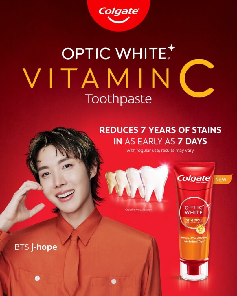 Colgate convierte la sonrisa de J-Hope en el mejor referente de su nuevo Optic White 2 Colgate convierte la sonrisa de J-Hope en el mejor referente de su nuevo Optic White.
