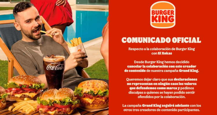 Burger King pone fin a su colaboración con ElXokas tras la controversia por sus declaraciones 1 Burger King pone fin a su colaboración con ElXokas tras polémica por comentarios misóginos