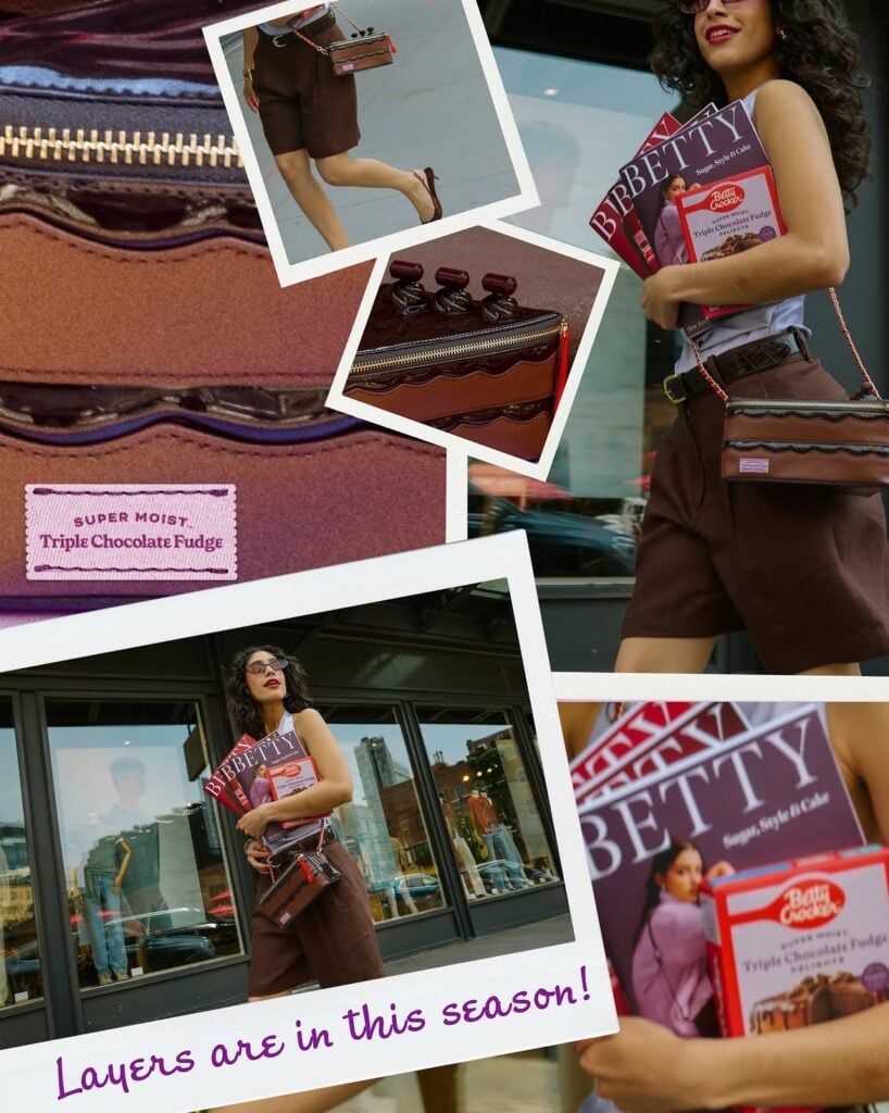 Betty Crocker transforma sus icónicas recetas en bolsos con forma de pastel. 