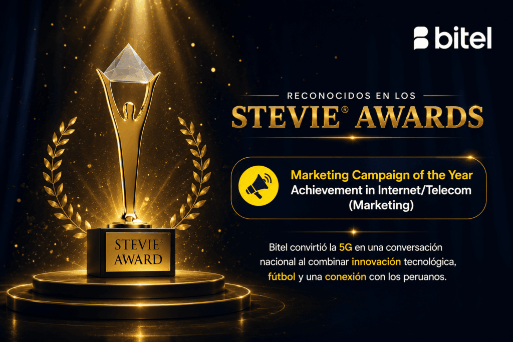 Bitel gana Gold Stevie® por una estrategia de marketing que llevó el 5G al corazón de la cultura peruana 2 Premio de Marketing 1 2