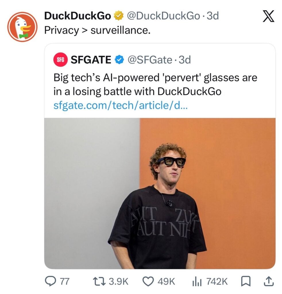 DuckDuckGo lanza "Normal F***ing Sunglasses" y se burla de las gafas con IA 4 SaveClip.App 769571089 18347905798223342 7349957226925934647 n 1