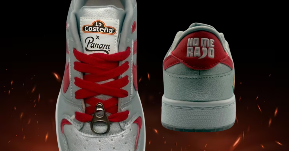 Panam y La Costeña se unen con unas zapatillas inspiradas en enlatados 3 Zapatillas plateadas, detalles de chile y una caja que completa el concepto