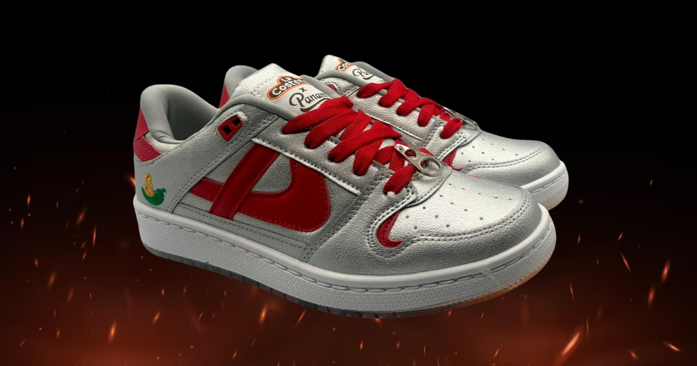 Panam y La Costeña se unen con unas zapatillas inspiradas en enlatados 4 Zapatillas plateadas, detalles de chile y una caja que completa el concepto