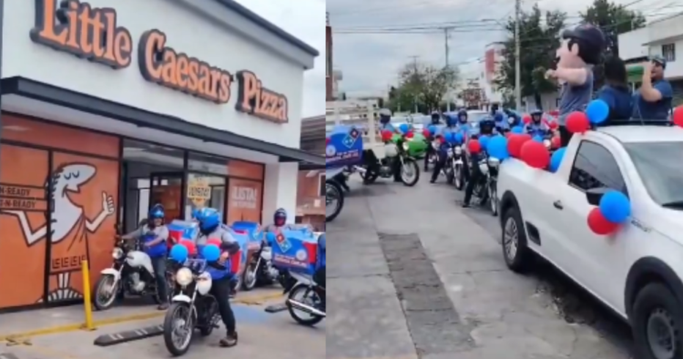 Caravana de Domino’s rodea un local de Little Caesars y desata una “guerra de pizzas” 1 Caravana de Domino’s rodea un local de Little Caesars y desata una “guerra de pizzas”