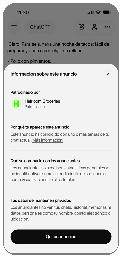 ChatGPT Ads llega a Perú: qué cambia para las marcas y los usuarios 2 Anuncios en ChatGPT