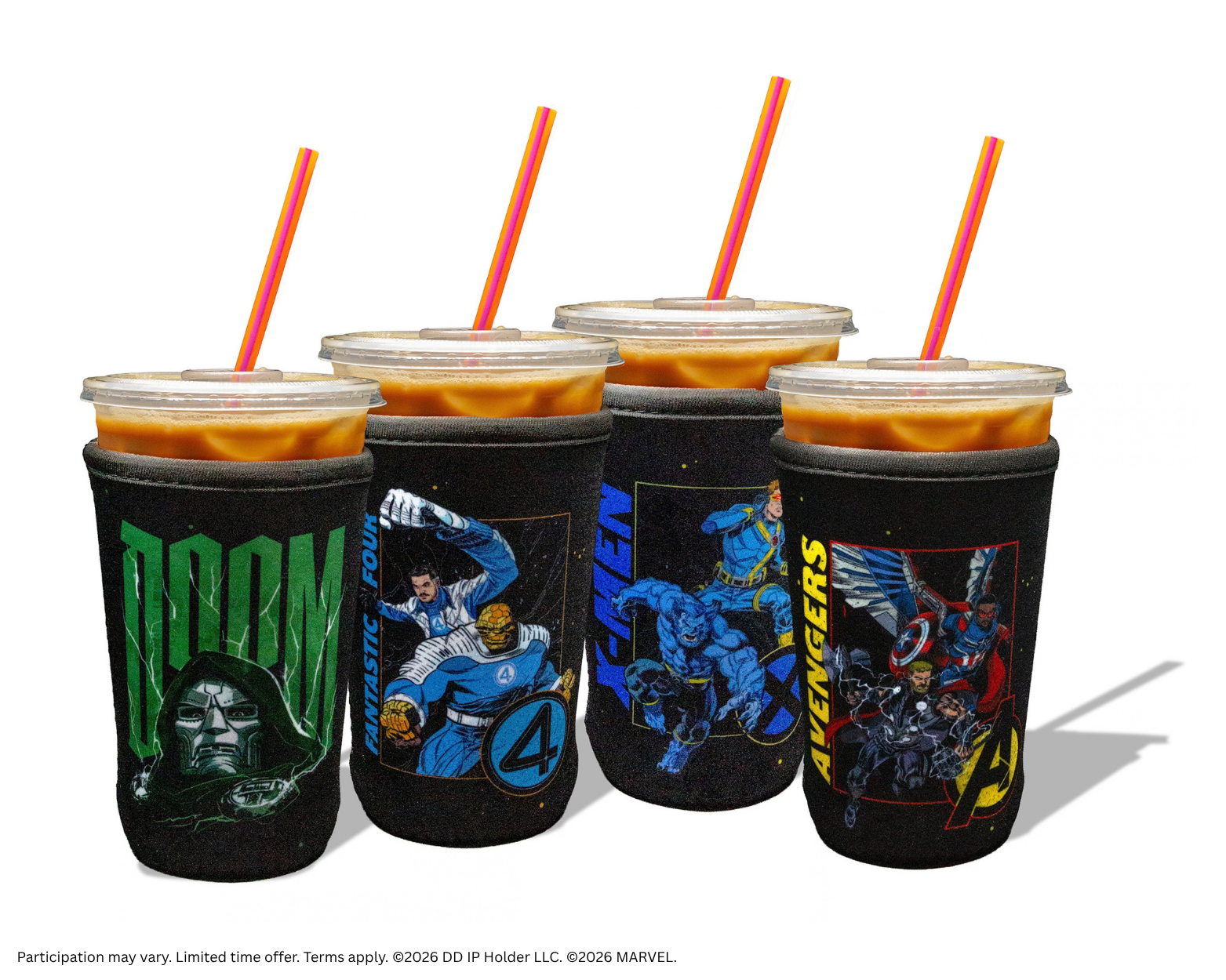 Dunkin' x Avengers Doomsday-Themed Character Cup Sleeves