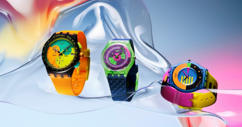 Swatch revive sus diseños de los años 80 y 90 con seis relojes de la colección NEON 2 La estética neón como recurso para conectar con la nostalgia