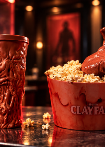 MercadoNegro 21 Clayface llega a los cines con palomeras con manos monstruosas y vasos con rostros deformados del villano de DC